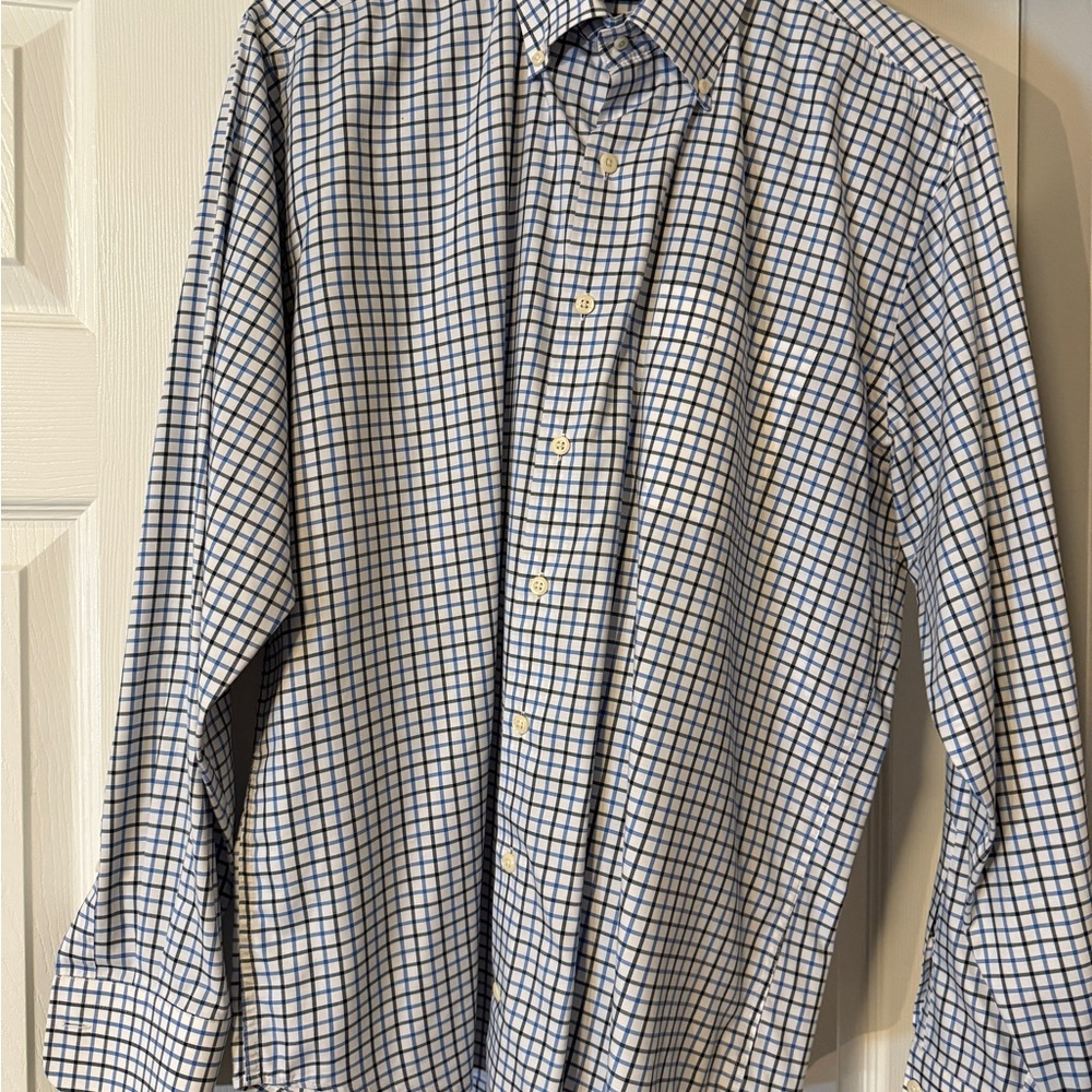 Peter Millar White, Blue and Gray Plaid Shirt